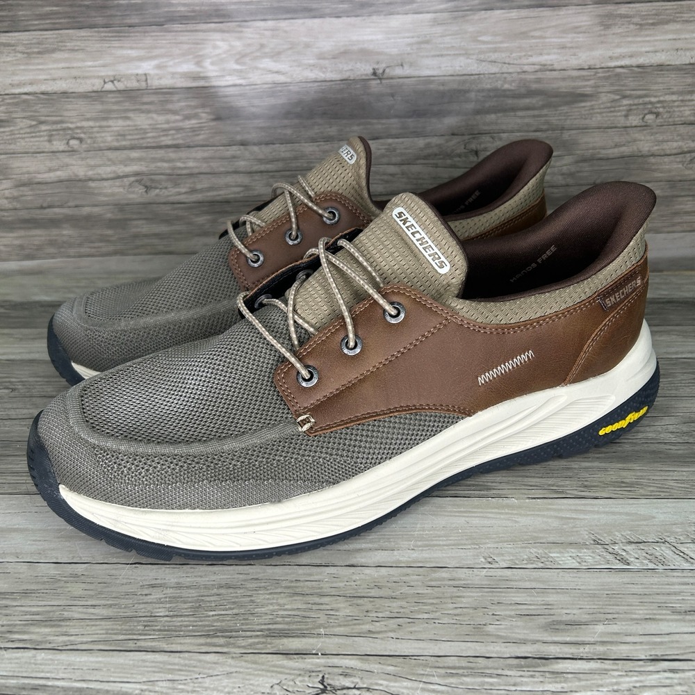 Skechers Mens Slip-Ins Size 13 Taupe Brown Meroe-Alden Hands Free Casual Shoe